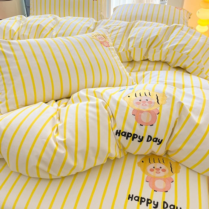 91家纺网 家纺一手货源 找家纺 雅居纺 2024新款全棉绣花老粗布单被套四件套 小海狸黄