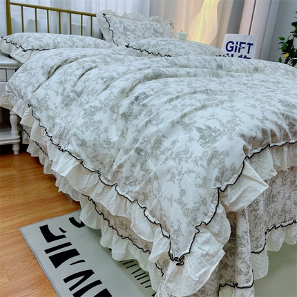 91家纺网 家纺一手货源 找家纺 暖居 2024新款韩系泡泡点棉花砂洗被套砂洗棉花床盖四件套 城堡