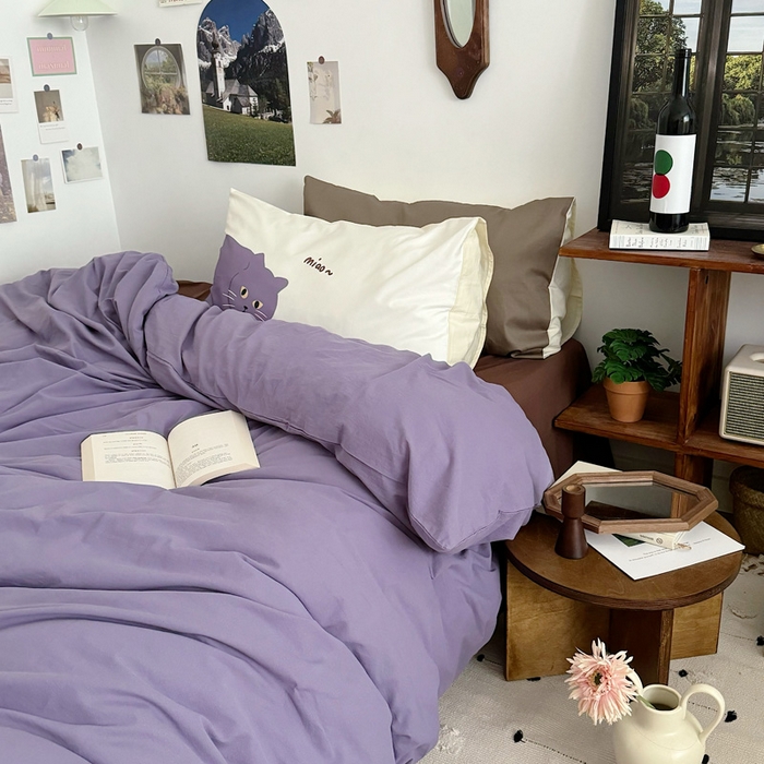 91家纺网 家纺一手货源 找家纺 艾沁 2024新款博主风全棉加密水洗棉四件套 喵～喵