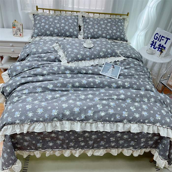 91家纺网 家纺一手货源 找家纺 暖居 2024新款韩系泡泡点棉花砂洗被套砂洗棉花床盖四件套 晚介