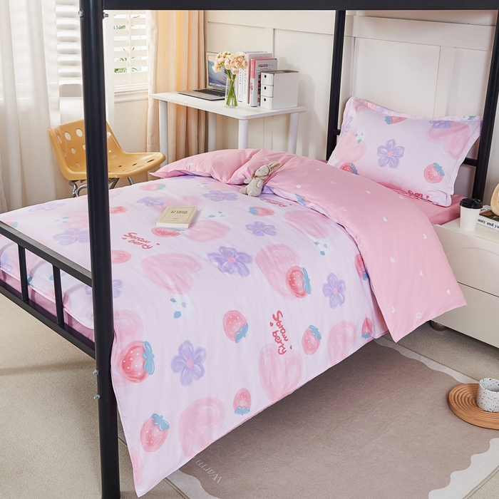 91家纺网 家纺一手货源 找家纺 锦润家纺 2024新款13372床笠床垫套全棉印花三件套玲珑花镜-粉