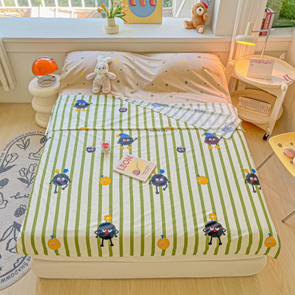 91家纺网 家纺一手货源 找家纺 柒星睡袋 2024新款全棉印花隔脏睡袋旅行睡袋 煤球先生