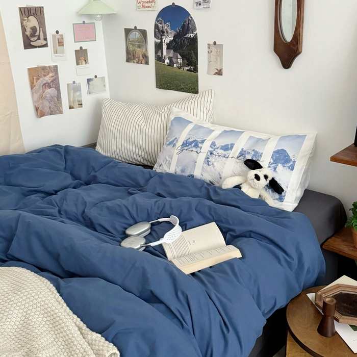 91家纺网 家纺一手货源 找家纺 艾沁 2024新款博主风全棉加密水洗棉四件套 蓝山