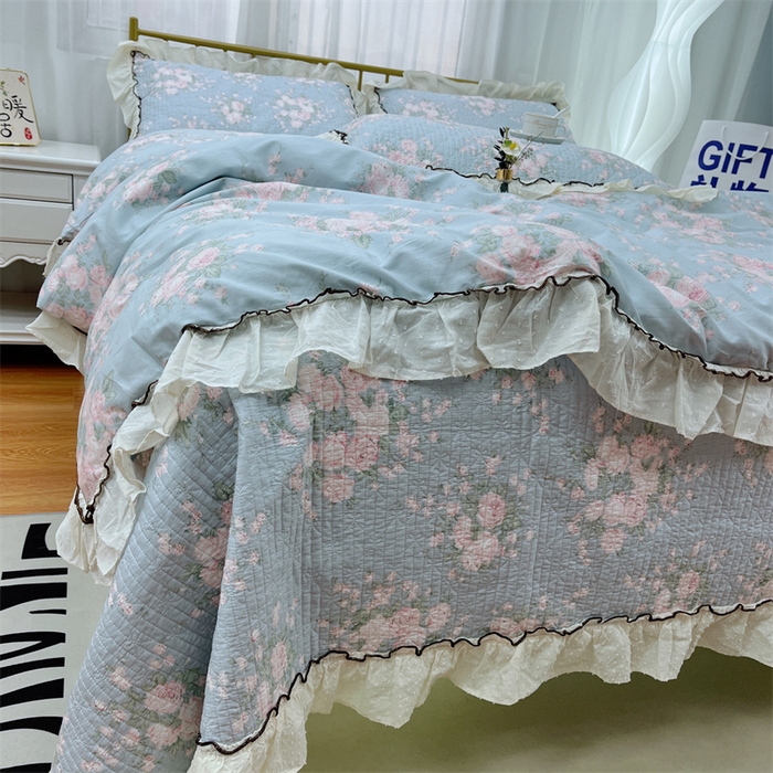 91家纺网 家纺一手货源 找家纺 暖居 2024新款韩系泡泡点棉花砂洗被套砂洗棉花床盖四件套 春歌