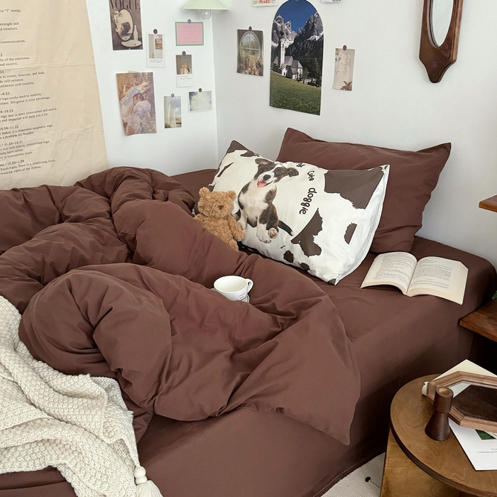 91家纺网 家纺一手货源 找家纺 艾沁 2024新款博主风全棉加密水洗棉四件套 朱古力