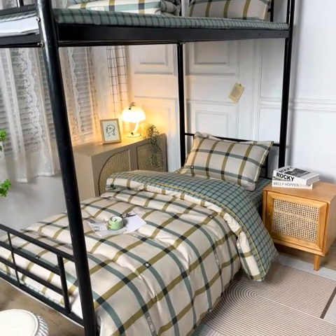 91家纺网 家纺一手货源 找家纺 锦润家纺 2024新款13372床笠床垫套全棉印花三件套星辰-咖