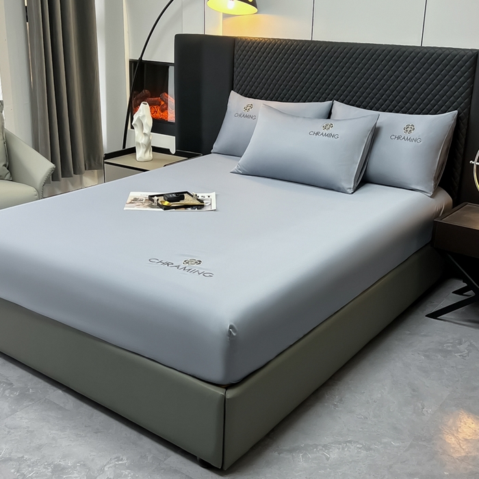 91家纺网 家纺一手货源 找家纺 笠裙家纺 2024新款水洗真丝刺绣床笠系列  绅士蓝