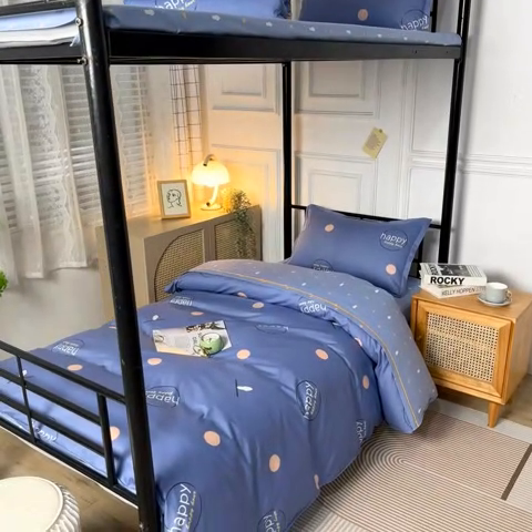 91家纺网 家纺一手货源 找家纺 锦润家纺 2024新款13372床笠床垫套全棉印花三件套遇见-蓝