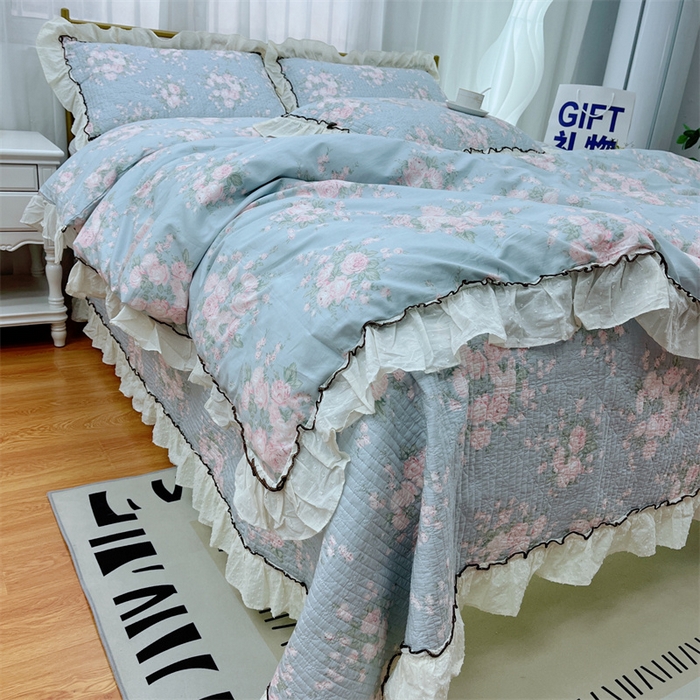 91家纺网 家纺一手货源 找家纺 暖居 2024新款韩系泡泡点棉花砂洗被套砂洗棉花床盖四件套 春歌