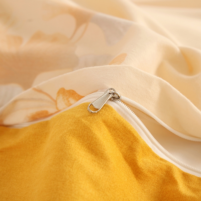 91家纺网 家纺一手货源 找家纺 金纱玉纺家纺 2024新款加厚AB版四件套金叶飘香黄AB