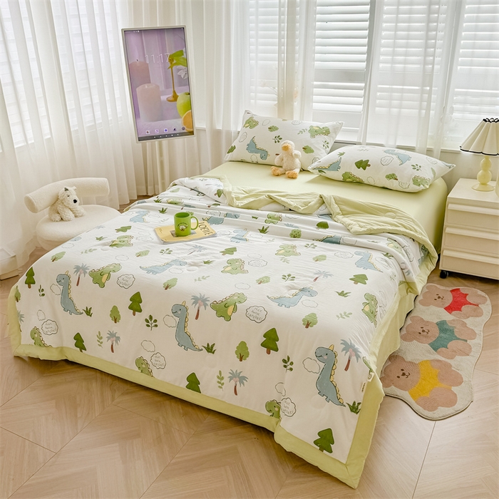 91家纺网 家纺一手货源 找家纺 美梦里 2024新款A类水洗棉棉花夏被 小恐龙