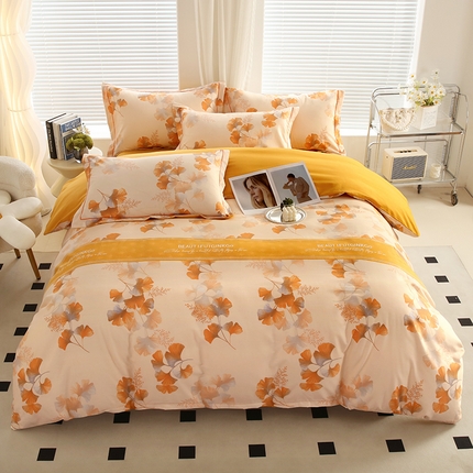 金纱玉纺家纺 2024新款加厚AB版四件套金叶飘香黄AB