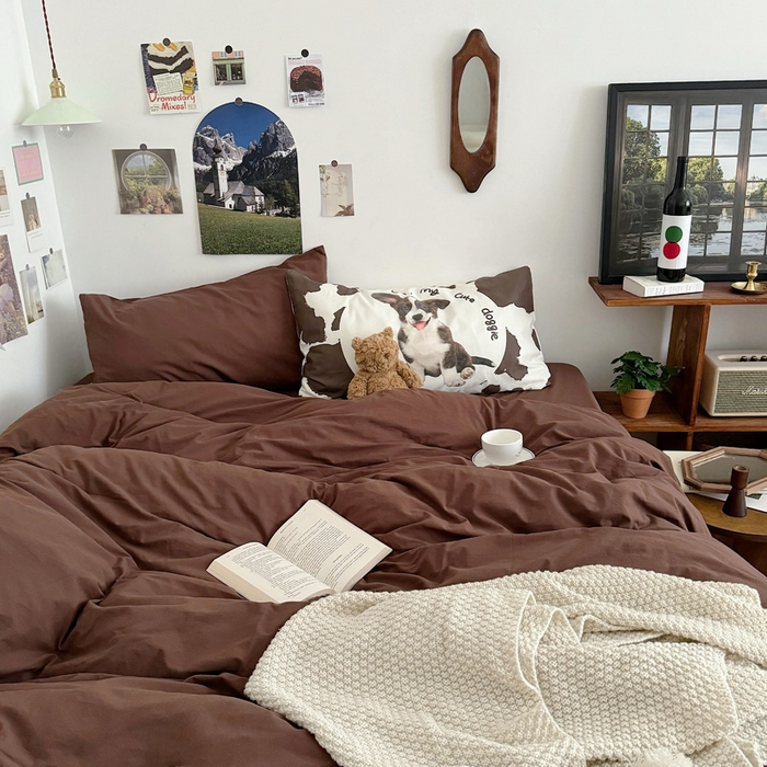 91家纺网 家纺一手货源 找家纺 艾沁 2024新款博主风全棉加密水洗棉四件套 朱古力