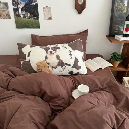 艾沁 2024新款博主风全棉加密水洗棉四件套 朱古力