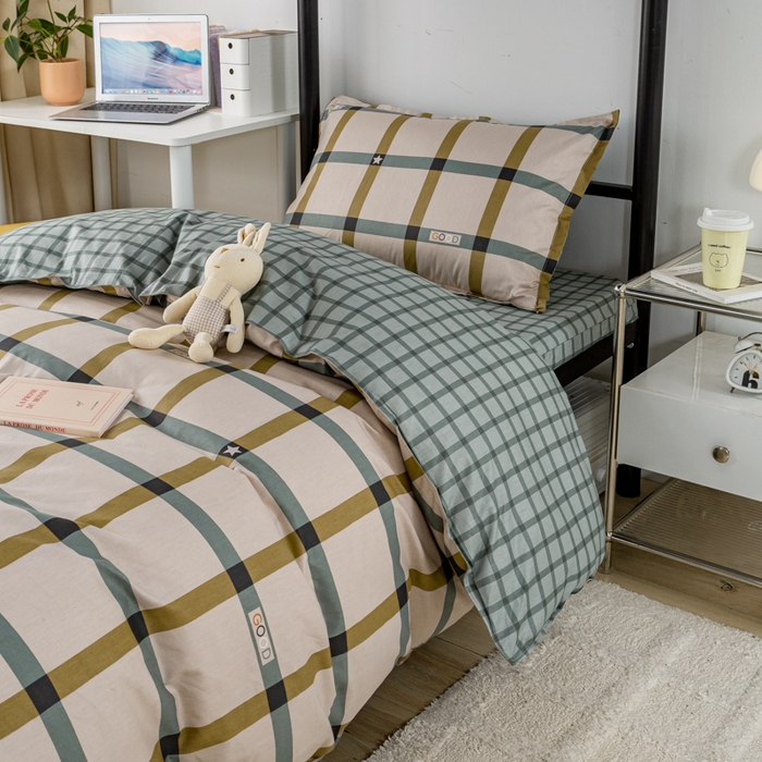 91家纺网 家纺一手货源 找家纺 锦润家纺 2024新款13372床笠床垫套全棉印花三件套星辰-咖