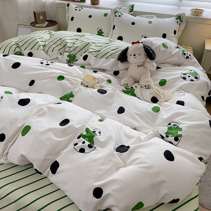 91家纺网 家纺一手货源 找家纺 （总）乐童 2024新款直播爆款13070纯棉印花吊边款一字绣四件套第八波