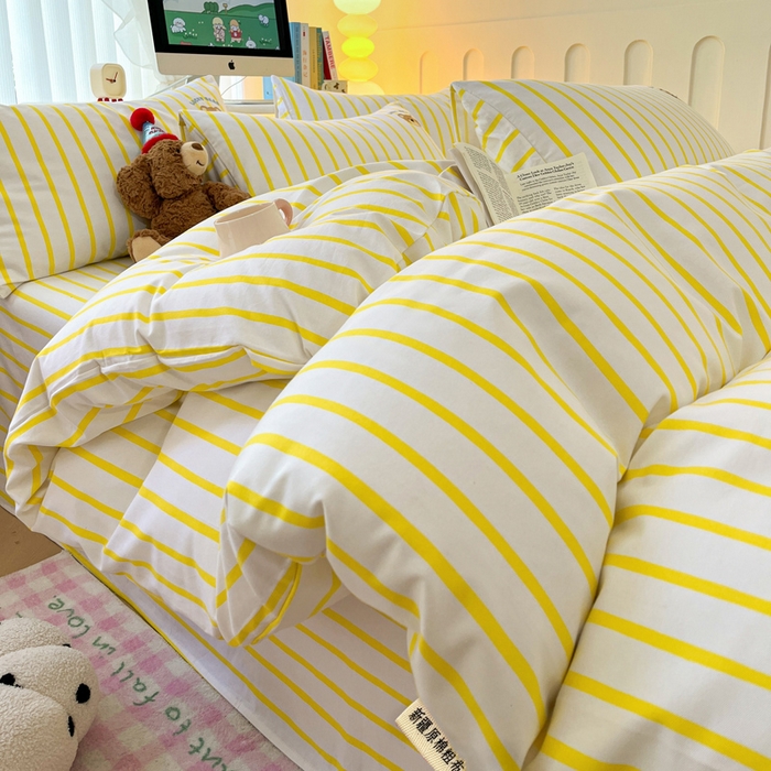 91家纺网 家纺一手货源 找家纺 雅居纺 2024新款全棉绣花老粗布单被套四件套 幸运熊