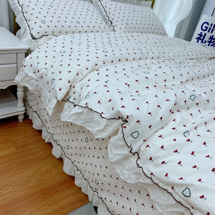 91家纺网 家纺一手货源 找家纺 暖居 2024新款韩系泡泡点棉花砂洗被套砂洗棉花床盖四件套 歌谣