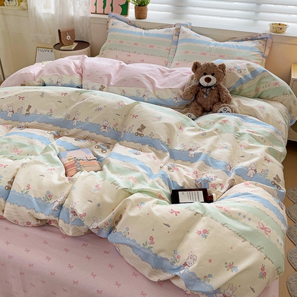 91家纺网 家纺一手货源 找家纺 （总）乐童 2024新款直播爆款13070纯棉印花吊边款一字绣四件套第八波