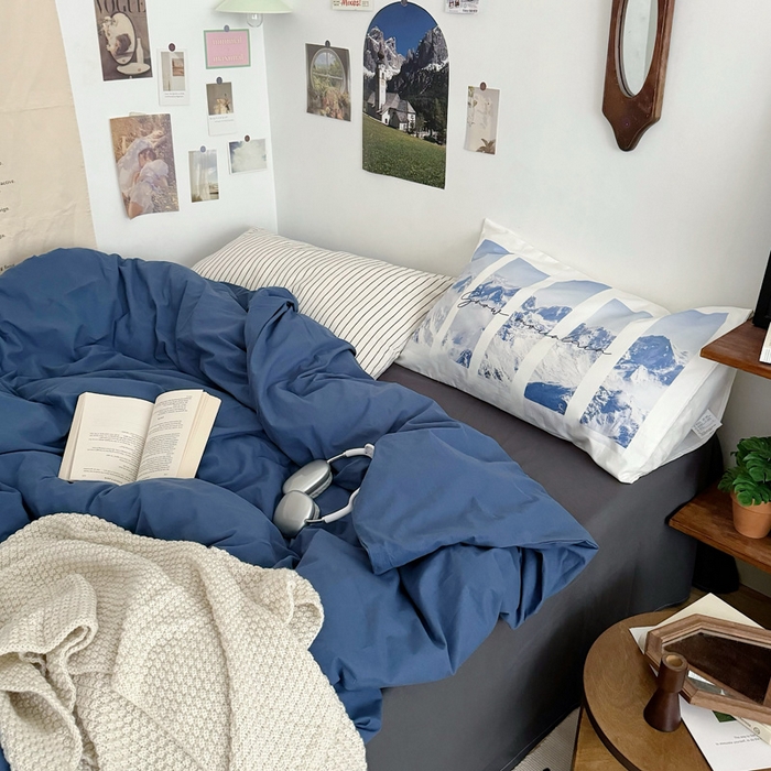 91家纺网 家纺一手货源 找家纺 艾沁 2024新款博主风全棉加密水洗棉四件套 蓝山