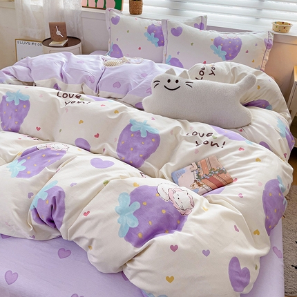 乐童 2024新款直播爆款13070纯棉印花吊边款一字绣四件套第八波 贪睡猫