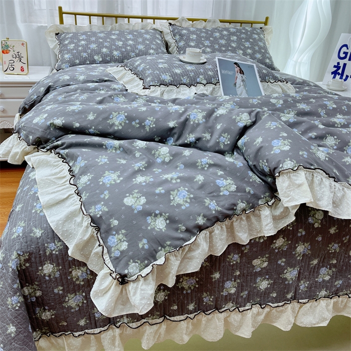 91家纺网 家纺一手货源 找家纺 暖居 2024新款韩系泡泡点棉花砂洗被套砂洗棉花床盖四件套 晚介