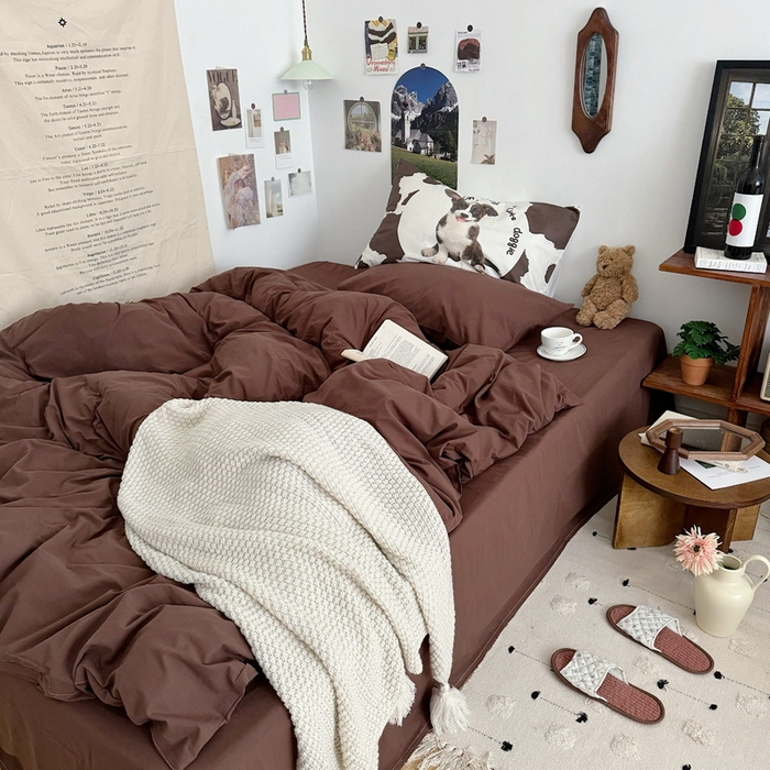 91家纺网 家纺一手货源 找家纺 艾沁 2024新款博主风全棉加密水洗棉四件套 朱古力