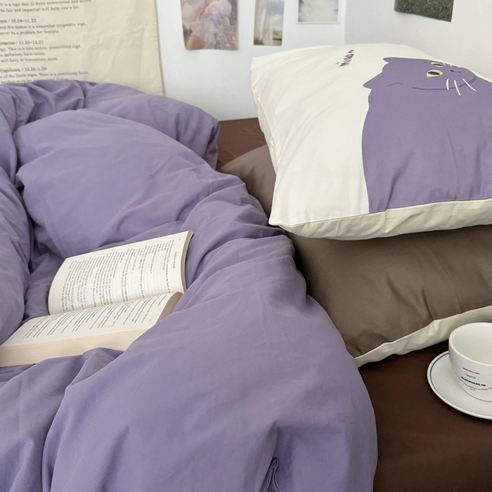 91家纺网 家纺一手货源 找家纺 艾沁 2024新款博主风全棉加密水洗棉四件套 喵～喵