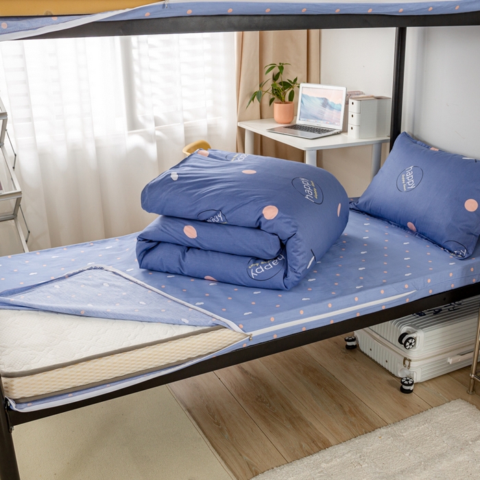 91家纺网 家纺一手货源 找家纺 锦润家纺 2024新款13372床笠床垫套全棉印花三件套遇见-蓝