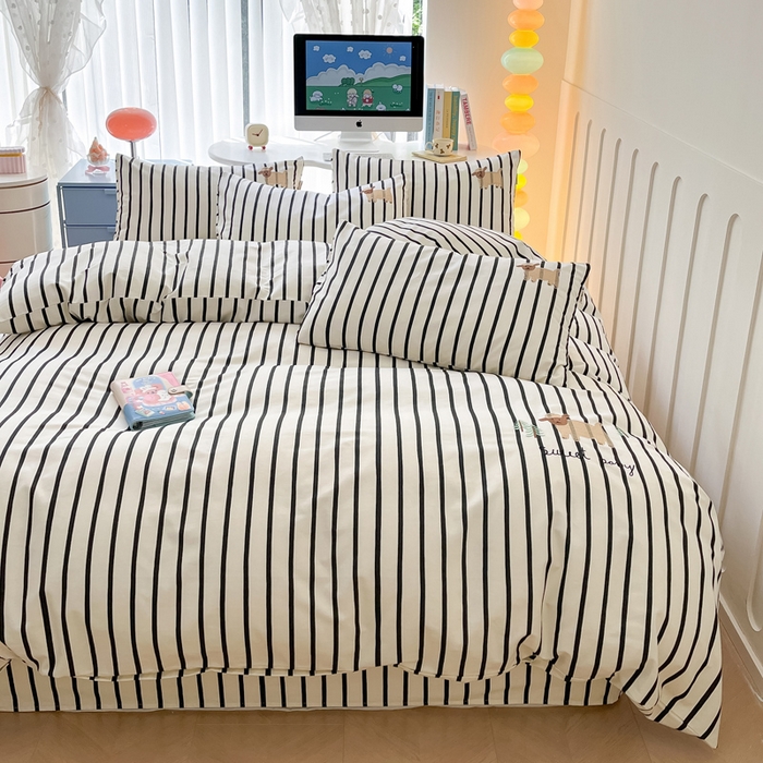 91家纺网 家纺一手货源 找家纺 雅居纺 2024新款全棉绣花老粗布单被套四件套 小绵羊