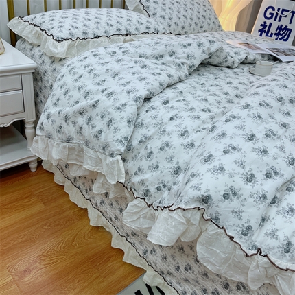 91家纺网 家纺一手货源 找家纺 暖居 2024新款韩系泡泡点棉花砂洗被套砂洗棉花床盖四件套 水墨