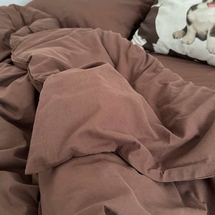 91家纺网 家纺一手货源 找家纺 艾沁 2024新款博主风全棉加密水洗棉四件套 朱古力