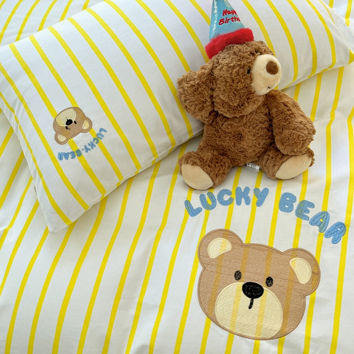 91家纺网 家纺一手货源 找家纺 雅居纺 2024新款全棉绣花老粗布单被套四件套 幸运熊