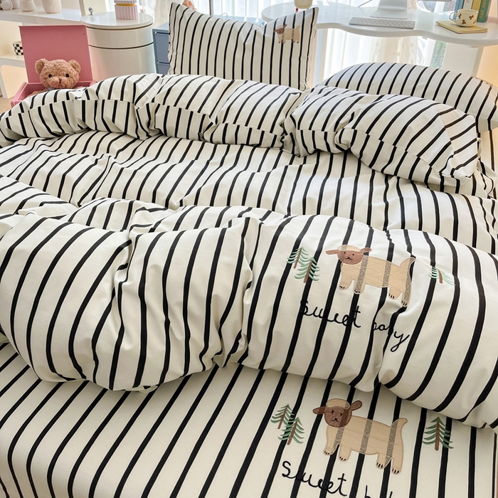 91家纺网 家纺一手货源 找家纺 雅居纺 2024新款全棉绣花老粗布单被套四件套 小绵羊