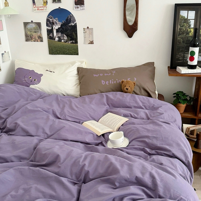 91家纺网 家纺一手货源 找家纺 艾沁 2024新款博主风全棉加密水洗棉四件套 喵～喵