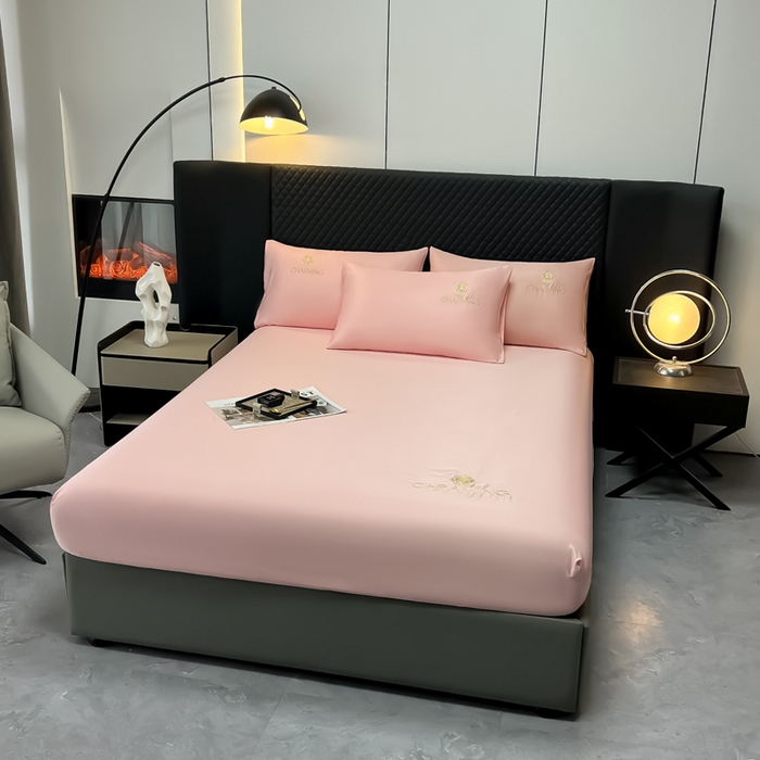 91家纺网 家纺一手货源 找家纺 笠裙家纺 2024新款水洗真丝刺绣床笠系列  柔粉色