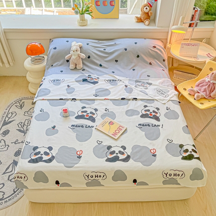 91家纺网 家纺一手货源 找家纺 柒星睡袋 2024新款全棉印花隔脏睡袋旅行睡袋 熊猫心心