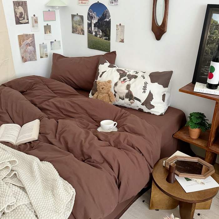 91家纺网 家纺一手货源 找家纺 艾沁 2024新款博主风全棉加密水洗棉四件套 朱古力