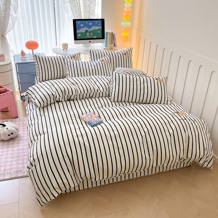 91家纺网 家纺一手货源 找家纺 雅居纺 2024新款全棉绣花老粗布单被套四件套 小绵羊