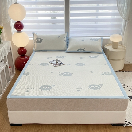 91家纺网 家纺一手货源 找家纺 典冠 2024新款A类乙伦凉感PE凉席海洋丝裸睡软席三件套 煤球蓝