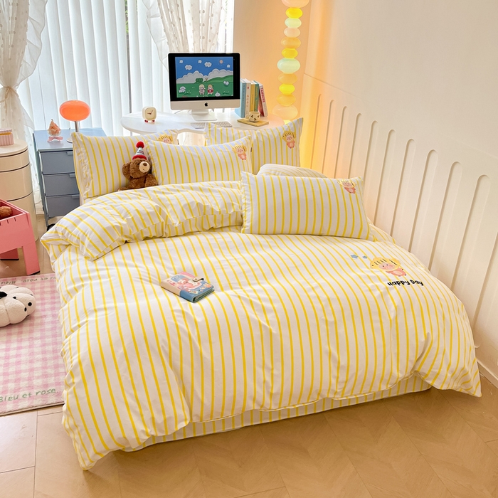 91家纺网 家纺一手货源 找家纺 雅居纺 2024新款全棉绣花老粗布单被套四件套 小海狸黄