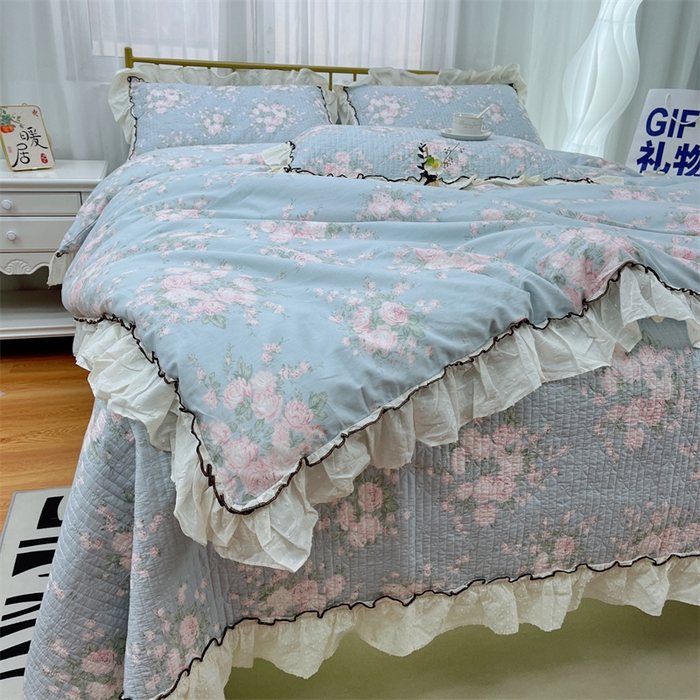 91家纺网 家纺一手货源 找家纺 暖居 2024新款韩系泡泡点棉花砂洗被套砂洗棉花床盖四件套 春歌