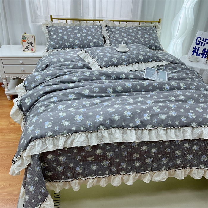 91家纺网 家纺一手货源 找家纺 暖居 2024新款韩系泡泡点棉花砂洗被套砂洗棉花床盖四件套 晚介