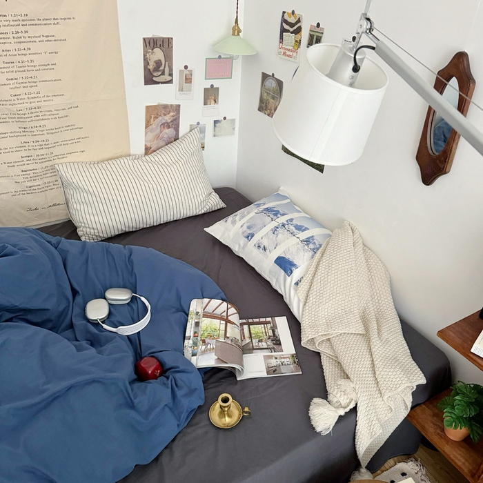 91家纺网 家纺一手货源 找家纺 艾沁 2024新款博主风全棉加密水洗棉四件套 蓝山