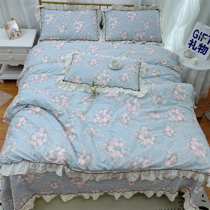 91家纺网 家纺一手货源 找家纺 暖居 2024新款韩系泡泡点棉花砂洗被套砂洗棉花床盖四件套 春歌