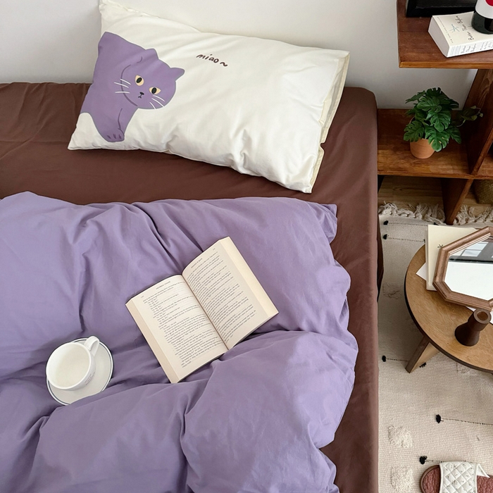 91家纺网 家纺一手货源 找家纺 艾沁 2024新款博主风全棉加密水洗棉四件套 喵～喵