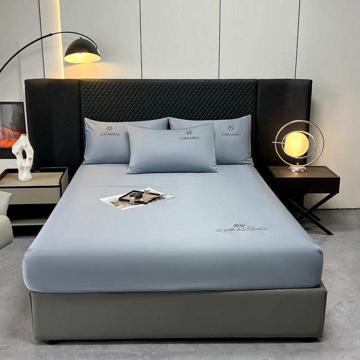 91家纺网 家纺一手货源 找家纺 笠裙家纺 2024新款水洗真丝刺绣床笠系列  绅士蓝