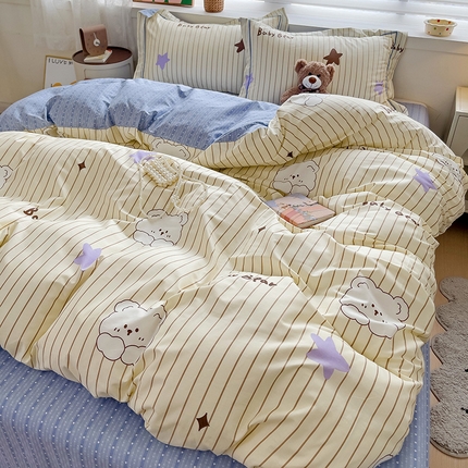 91家纺网 家纺一手货源 找家纺 （总）乐童 2024新款直播爆款13070纯棉印花吊边款一字绣四件套第八波