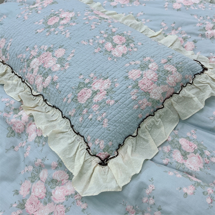 91家纺网 家纺一手货源 找家纺 暖居 2024新款韩系泡泡点棉花砂洗被套砂洗棉花床盖四件套 春歌