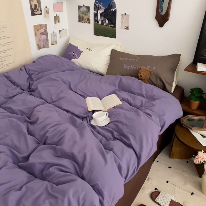 91家纺网 家纺一手货源 找家纺 艾沁 2024新款博主风全棉加密水洗棉四件套 喵～喵